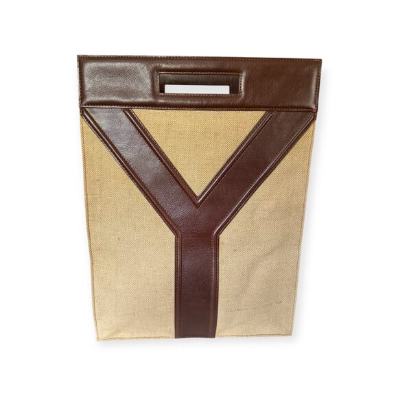 Vintage Yves Saint Laurent Y Panel Tote | Canvas & Leather - Picture 3 of 7